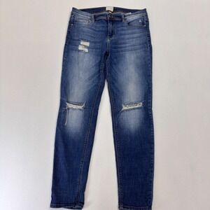 id:23 Women Blue Distressed Skinny Jeans Mid Rise Denim Size 29(32x29)